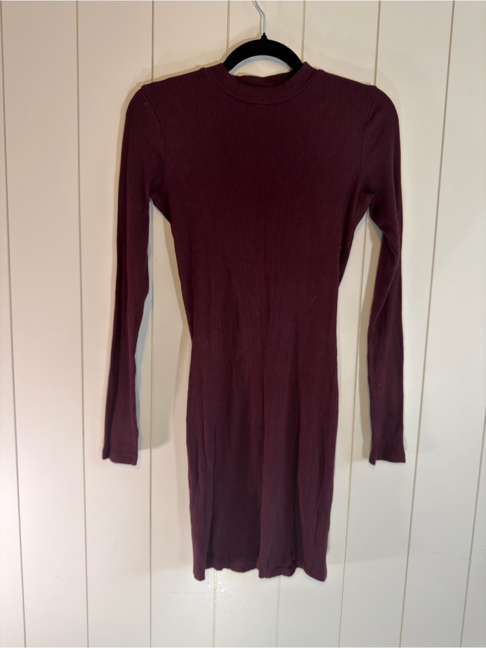 RVCA Long Sleeve Ribbed Bodycon Dress - Burgundy